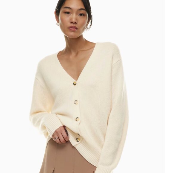 Wilfred Aritzia Luxe Cashmere Parco Sweater Relaxed V-neck Light Birch XS - Picture 1 of 8